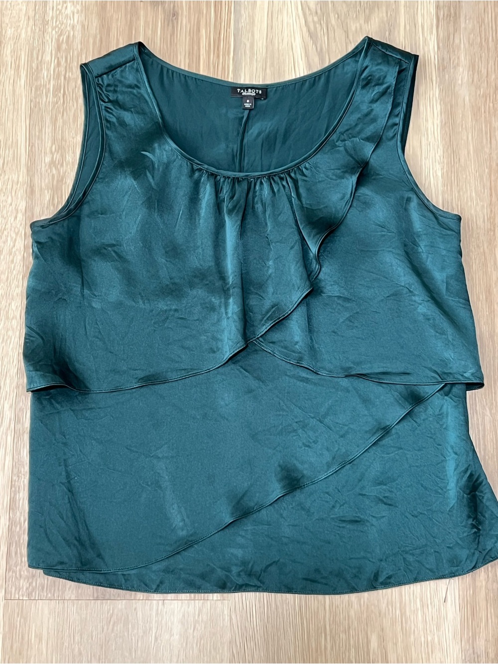 Talbots silk sleeveless ruffle tiered tank top in dark teal size 8